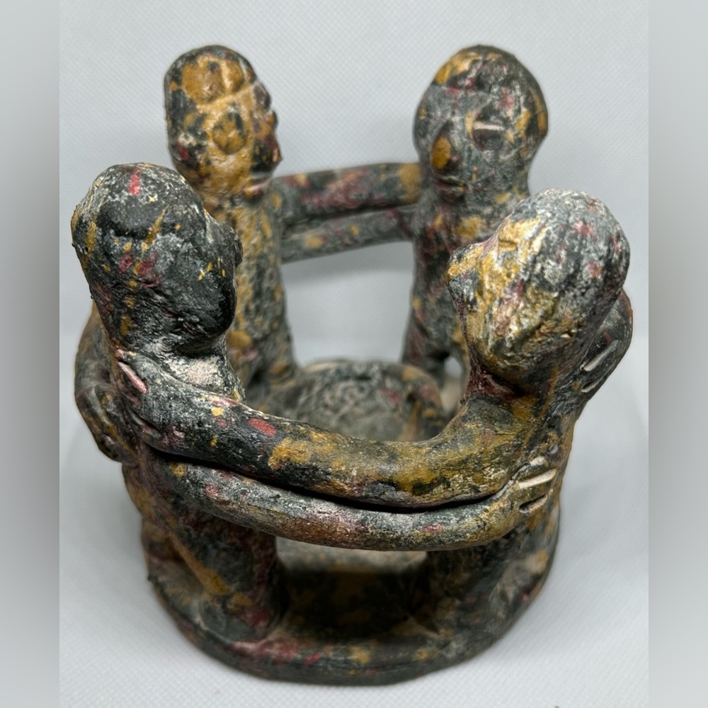 Aztec Mayan Circle of 4 Friends Terracotta Clay Candle Holder